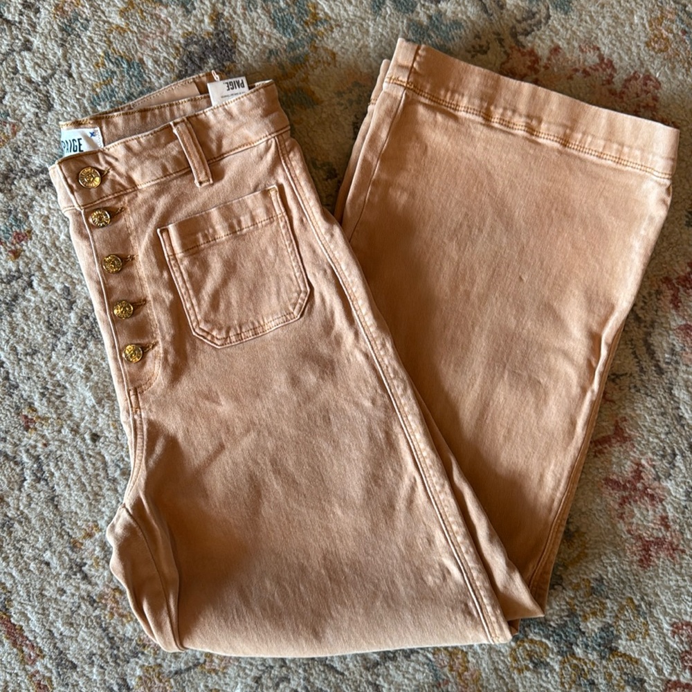 PAIGE Anessa Wide Leg Cropped Jeans Size 28 Tan - Picture 13 of 16